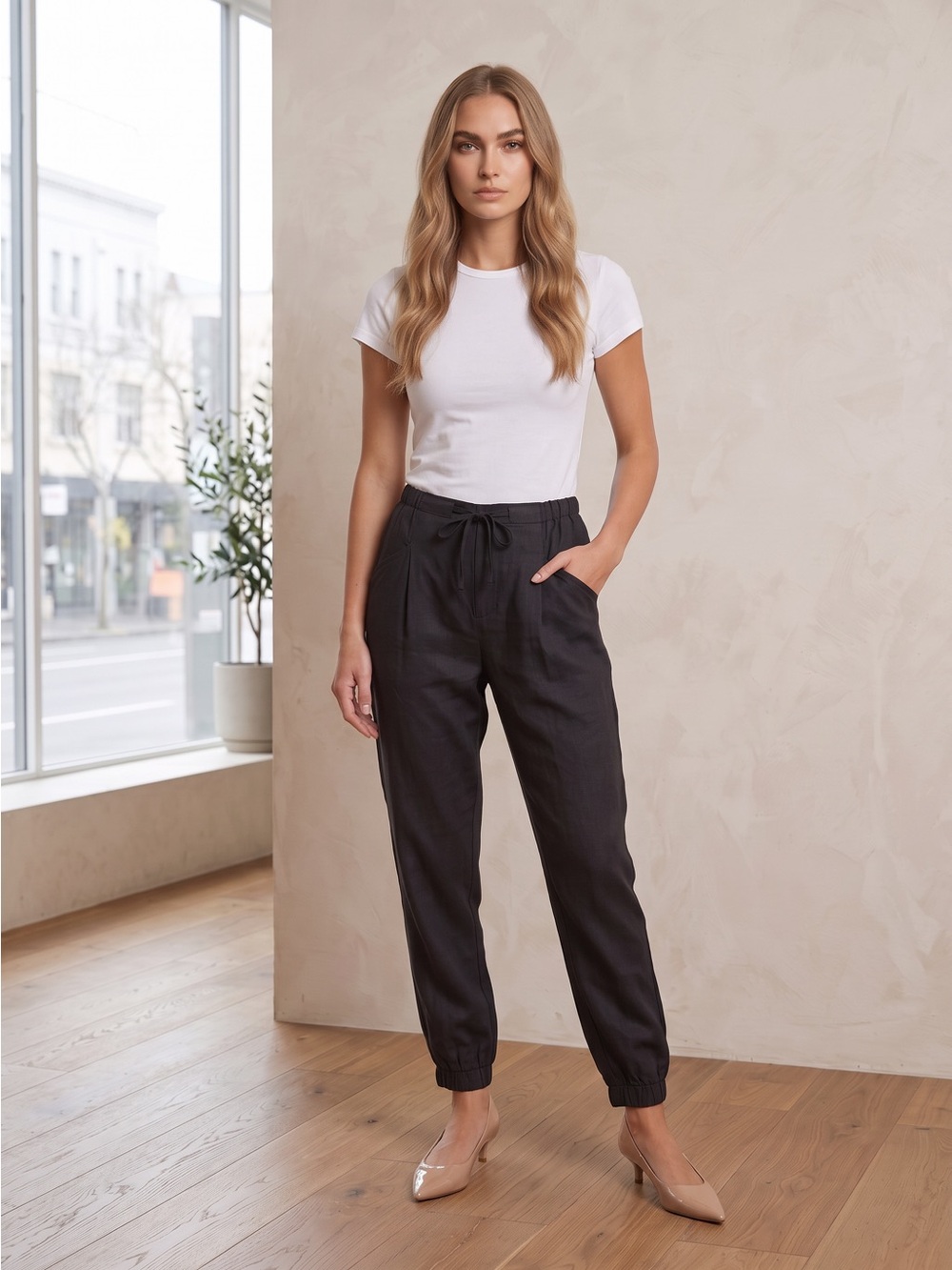 Elodie Women's Black Drawstring Jogger Pants